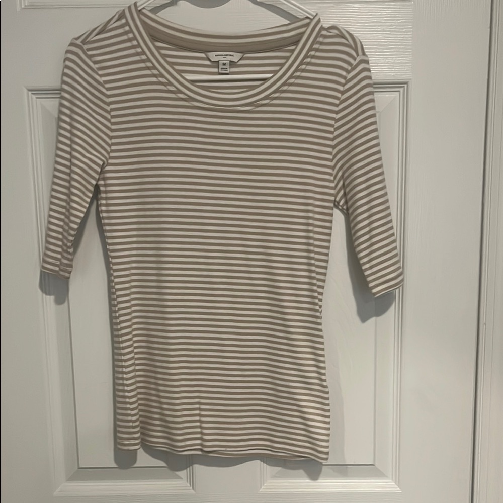 Banana Republic Taupe and White Striped Top